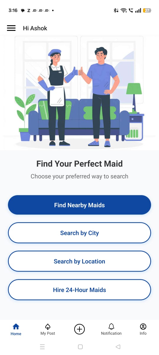 Search maid screen of MaidChamp