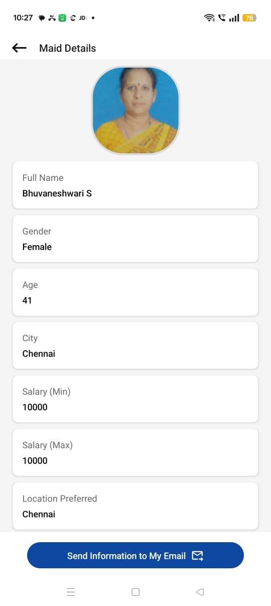 Account info screen of MaidChamp