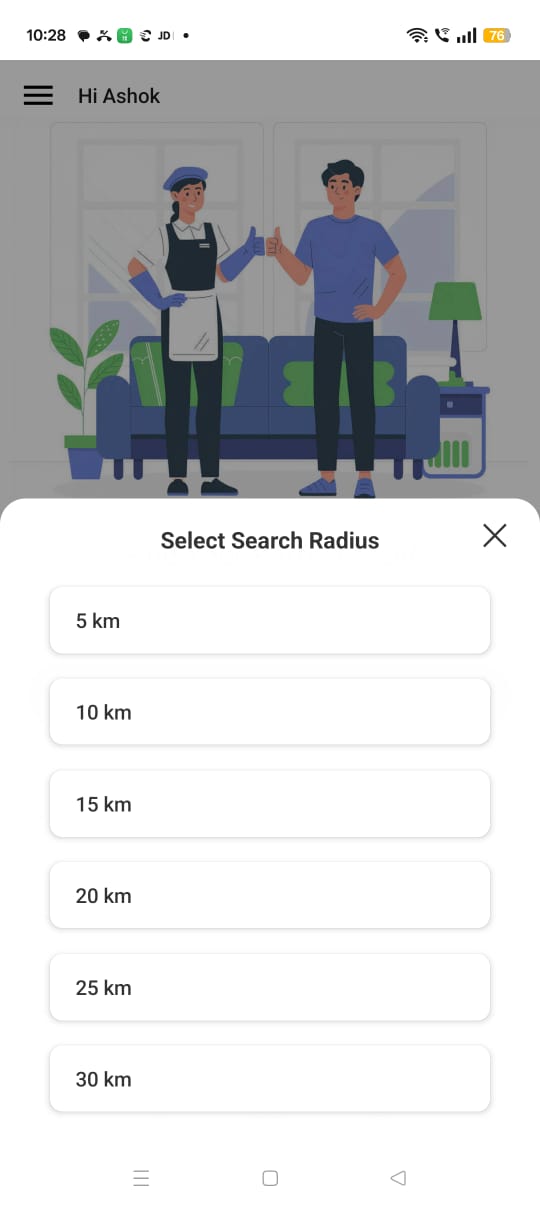 Search by radius screen of MaidChamp