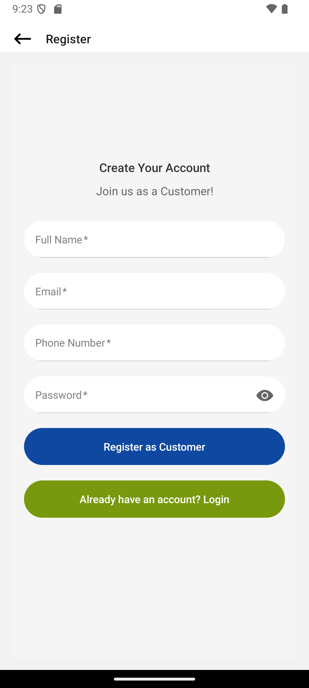 Register screen of MaidChamp