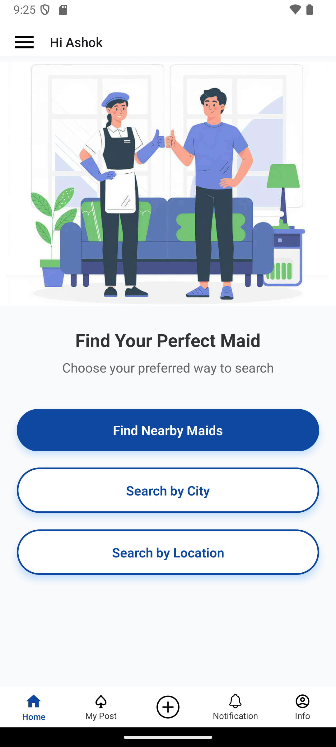 Search maid screen of MaidChamp